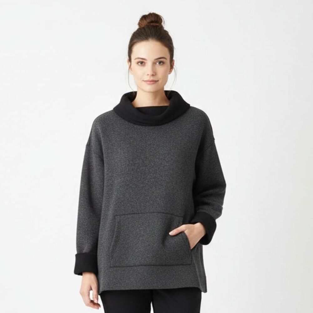 J Jill Gray & Black Wool Cowl Neck Oversize Long Sleeve Sweater L
